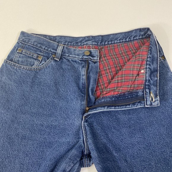 LL Bean Blue Jeans Vintage Flannel Lined Plaid Relaxed Pants Womens 16P - Picture 9 of 11